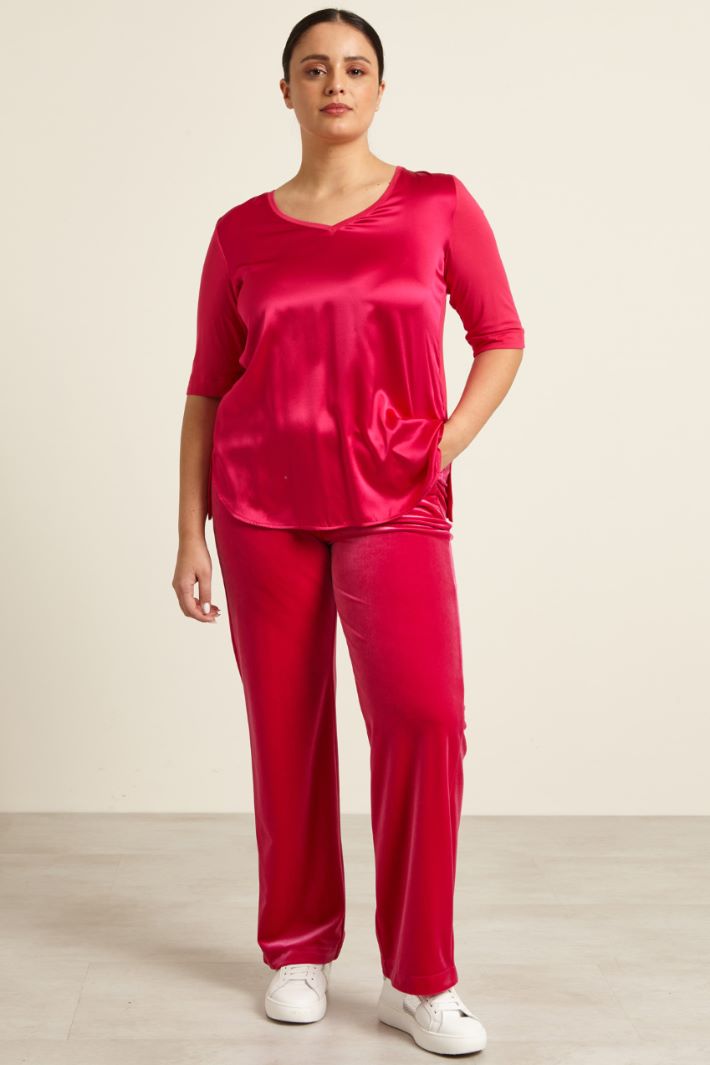 Pantaloni dritti in ciniglia - FUCSIA - Fashion Market
