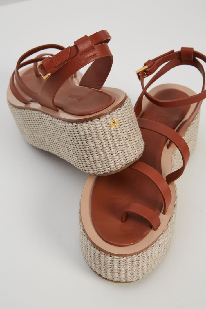 Sandali con zeppa in rafia - CUOIO SABBIA - Fashion Market - 4