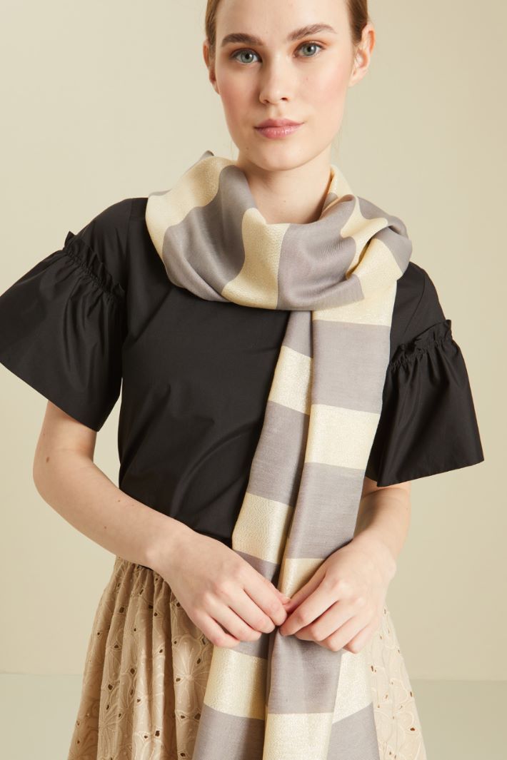Sciarpa in tela lamè - GRIGIO BEIGE ORO - Fashion Market