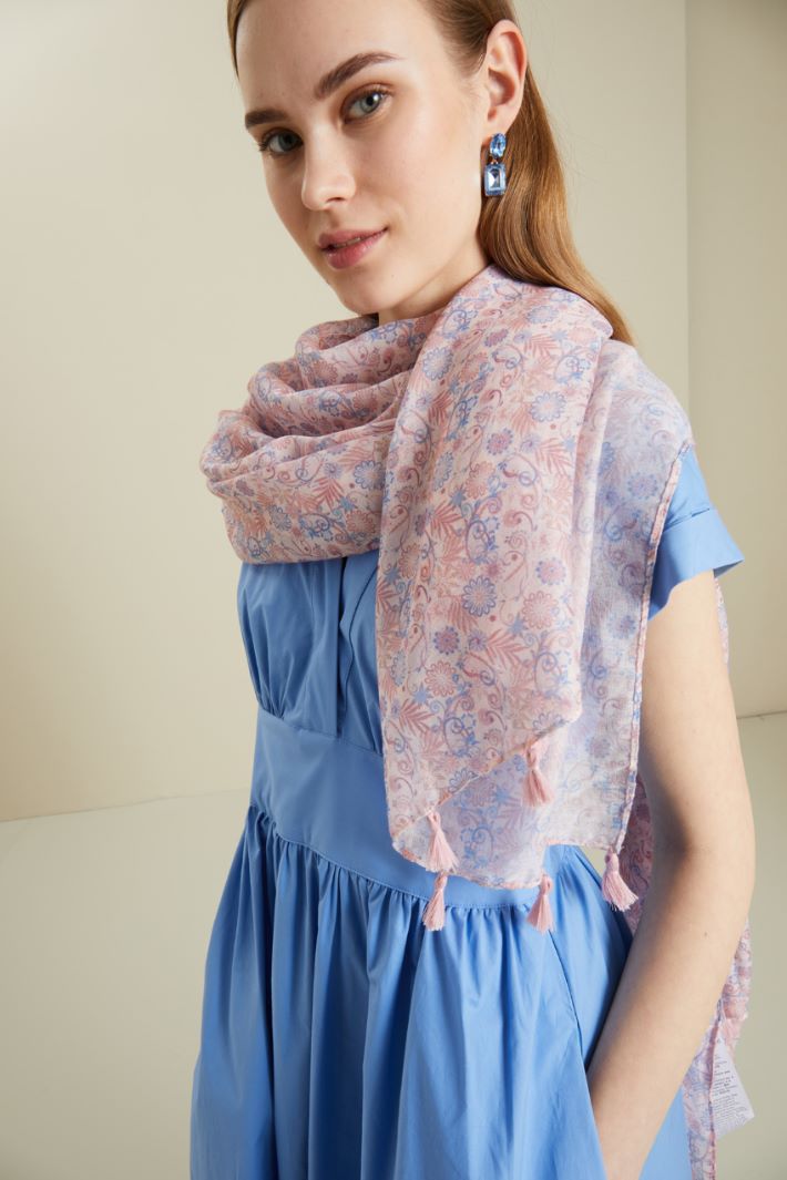 Sciarpa con nappine - ROSA BLU - Fashion Market