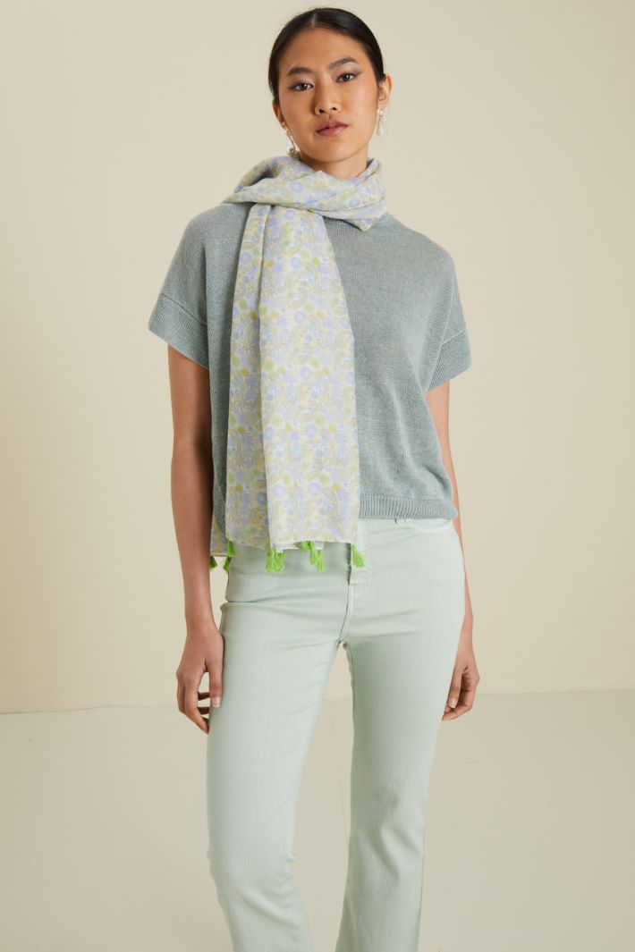 Sciarpa con nappine - VERDE BEIGE BLU - Fashion Market - 2