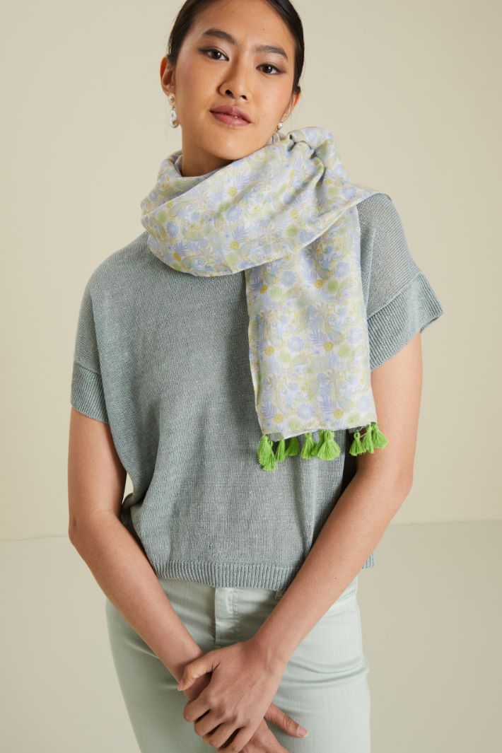Sciarpa con nappine - VERDE BEIGE BLU - Fashion Market