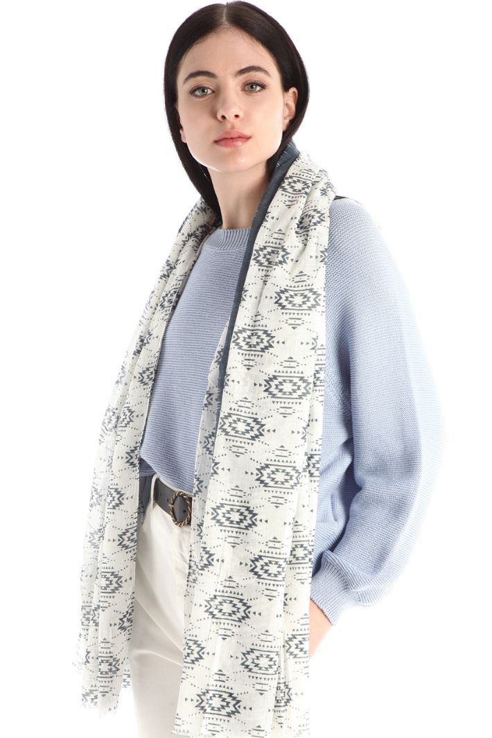 Stola in cotone a fantasia - BLU NOTTE BIANCO - Fashion Market