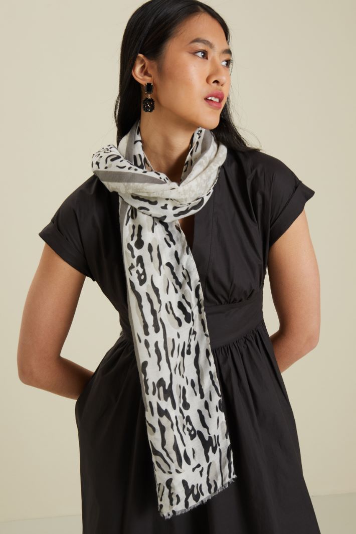 Sciarpa stampata - BIANCO GRIGIO NERO - Fashion Market