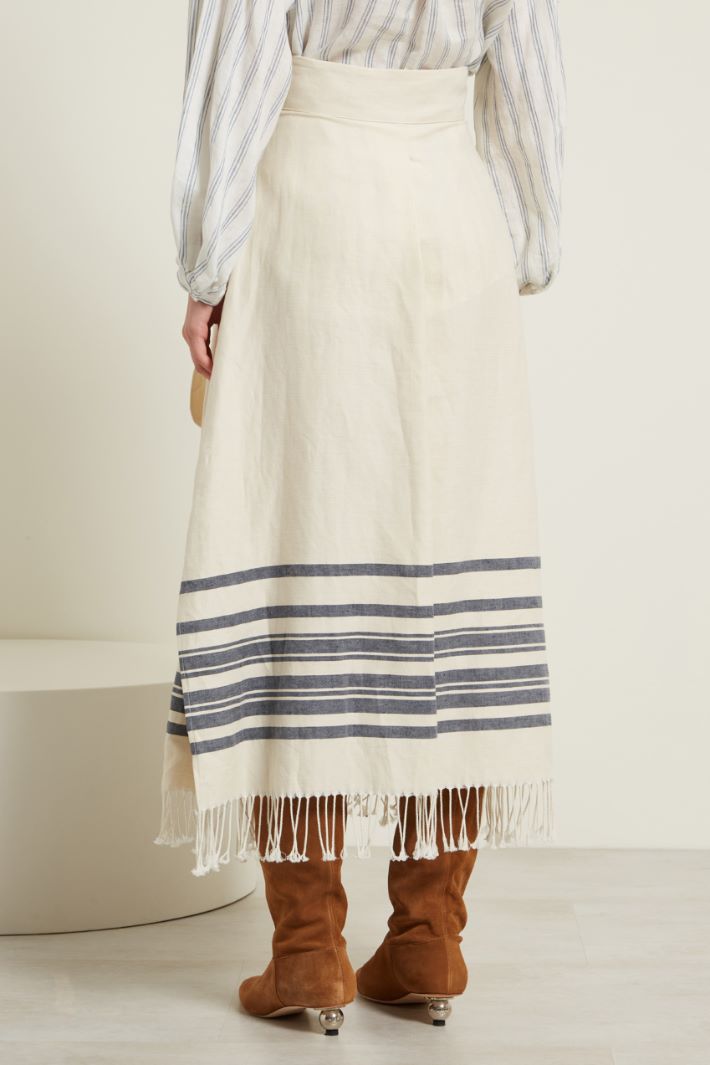 Gonna con frange al fondo - ECRU BLU - Fashion Market - 4