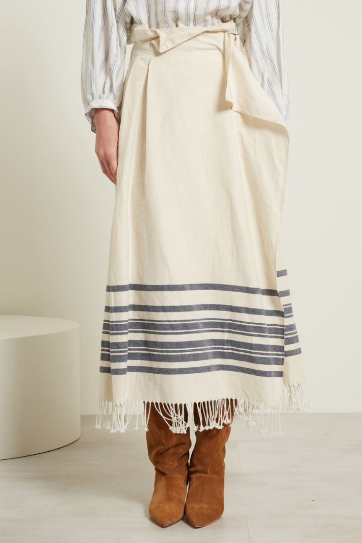 Gonna con frange al fondo - ECRU BLU - Fashion Market - 2