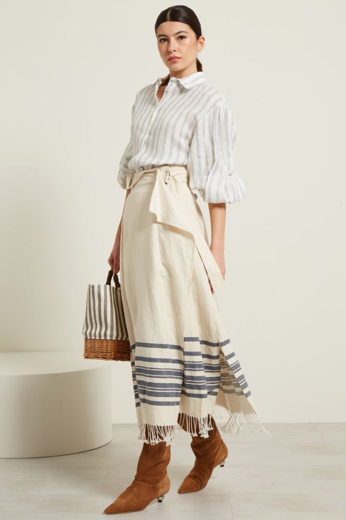 Gonna con frange al fondo - ECRU BLU - Fashion Market