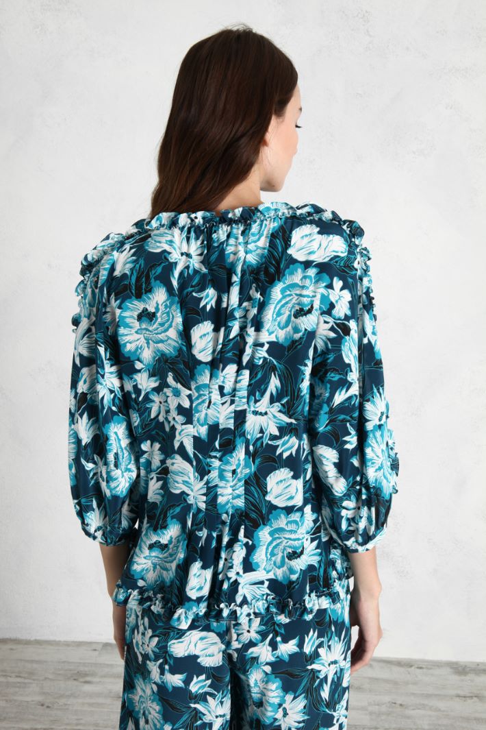Blusa in crêpe di seta - BLU - Fashion Market - 4