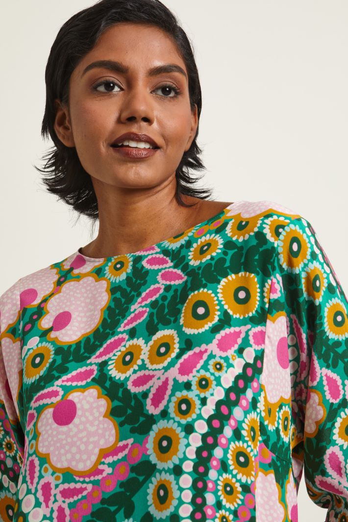 Blusa con maniche a tre quarti - VERDE ROSA OCRA - Fashion Market - 3
