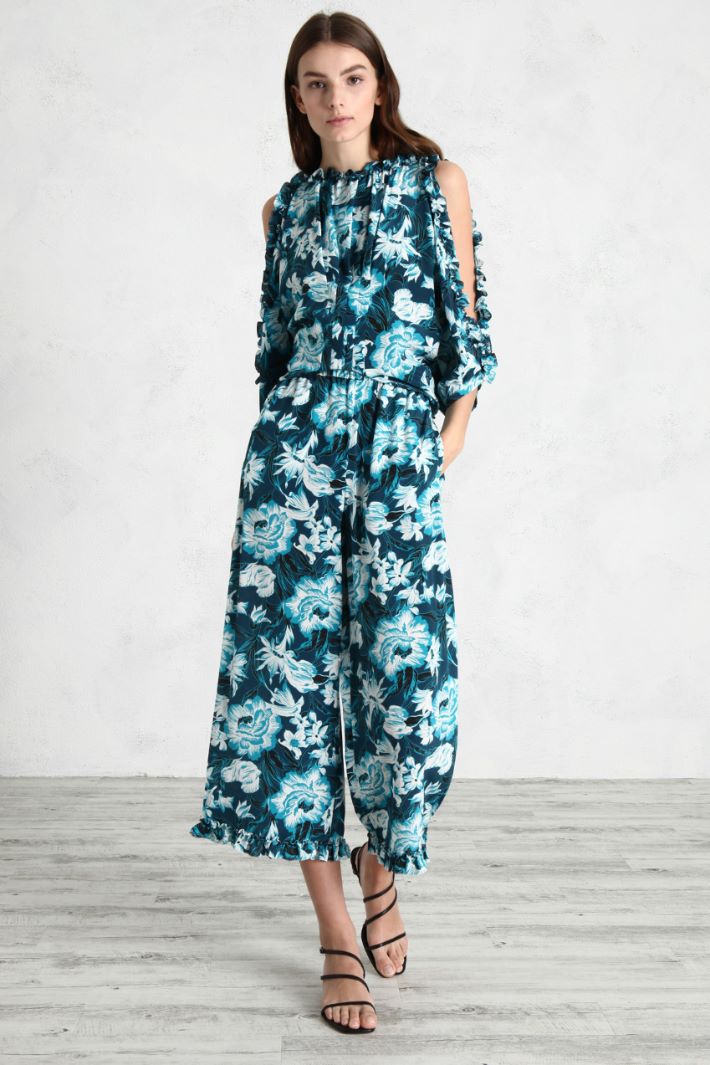 Pantaloni in crêpe di seta - BLU AZZURRO - Fashion Market
