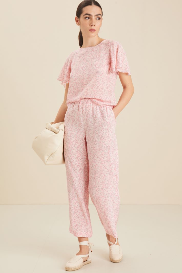 Pantaloni in crèpe di seta - ROSA BIANCO - Fashion Market