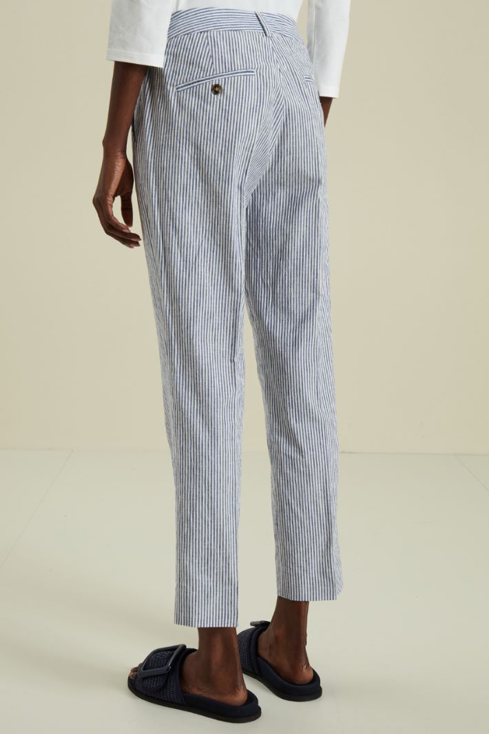 Pantaloni in cotone e lino - BIANCO BLU - Fashion Market - 4