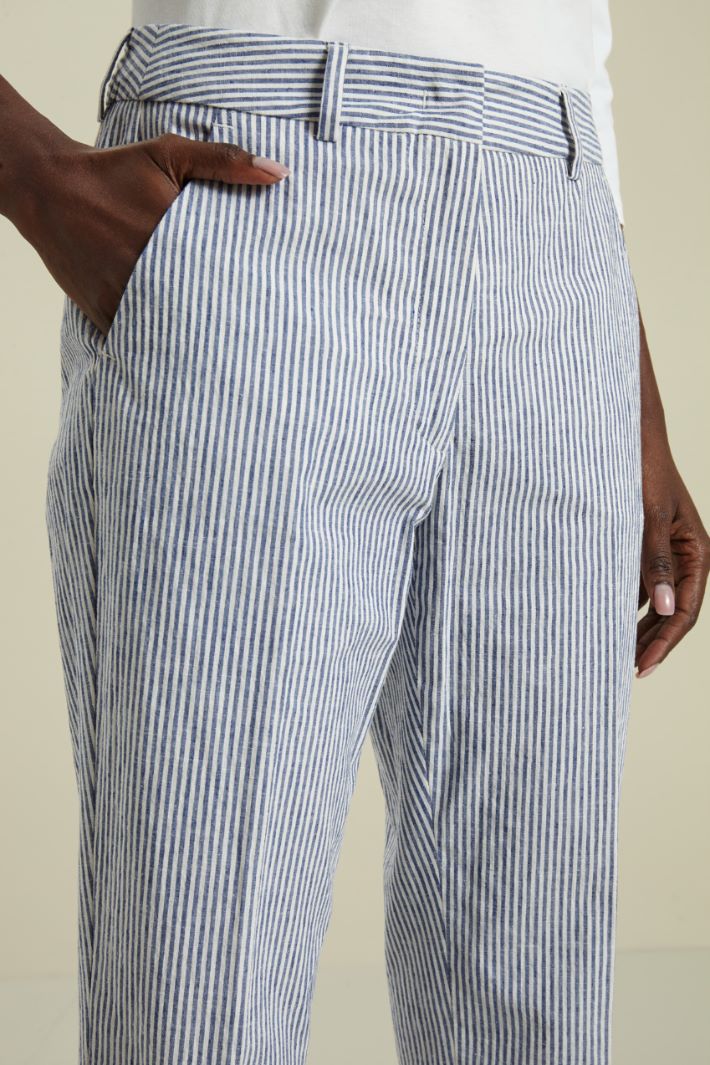 Pantaloni in cotone e lino - BIANCO BLU - Fashion Market - 3