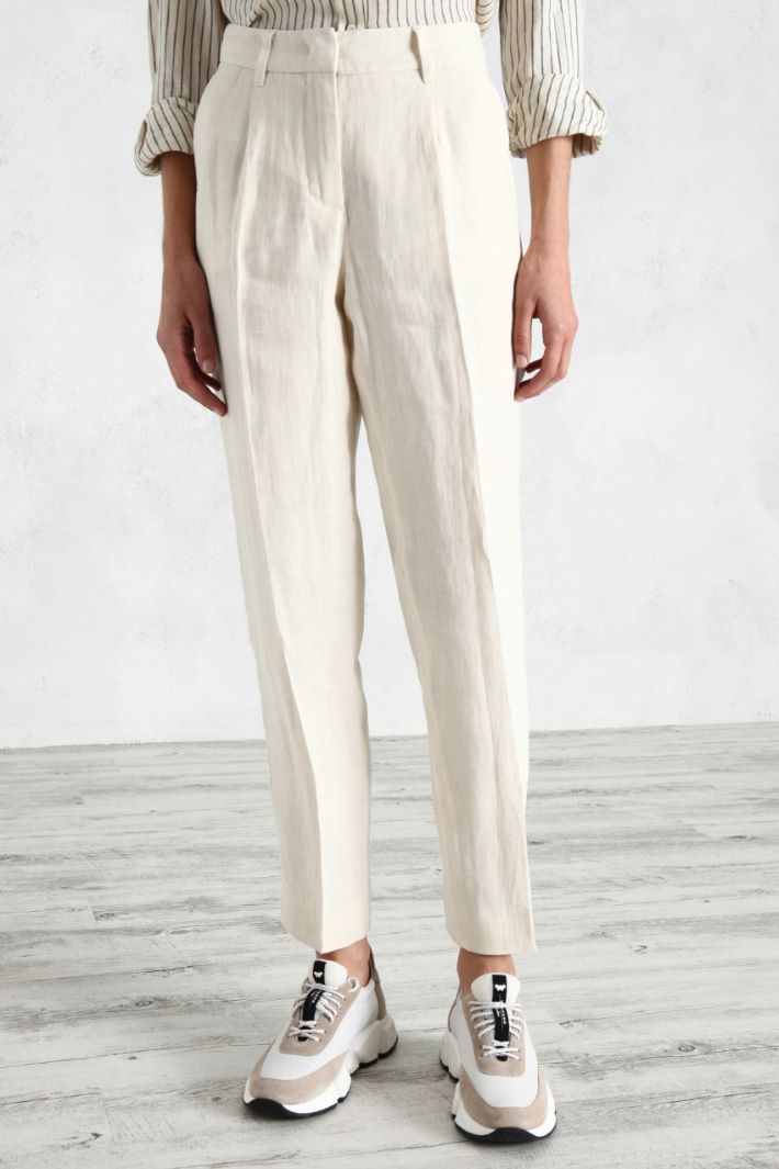 Pantaloni in canvas di lino - AVORIO - Fashion Market - 5