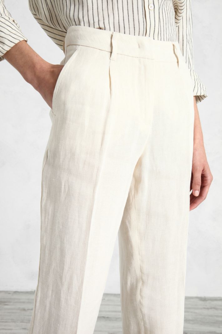 Pantaloni in canvas di lino - AVORIO - Fashion Market - 3