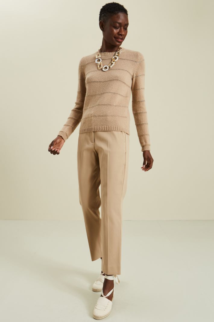 Pantaloni in cotone con piega - NOCCIOLA - Fashion Market
