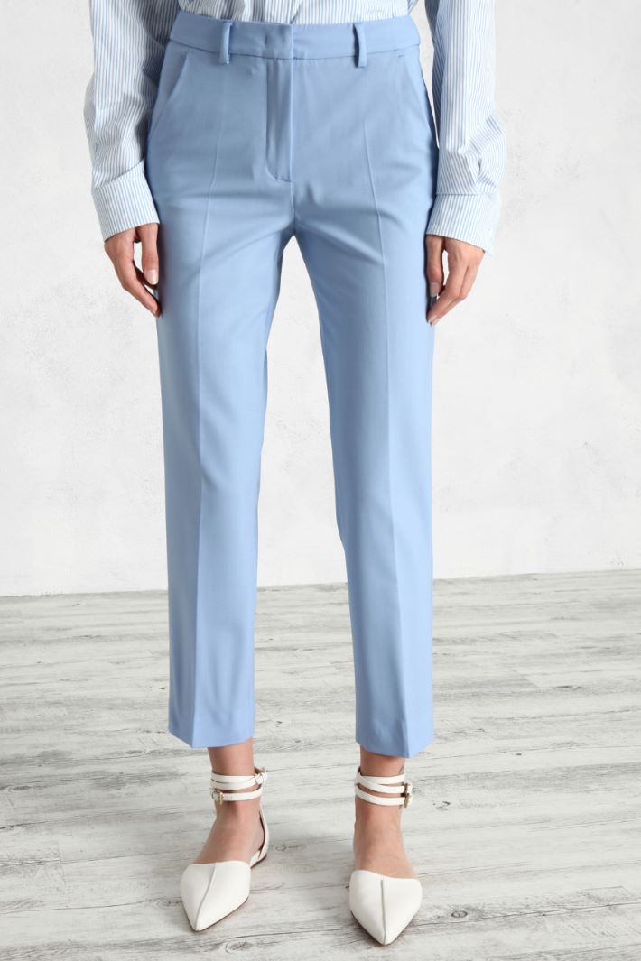 Pantaloni in tela di lana - AZZURRO - Fashion Market - 2