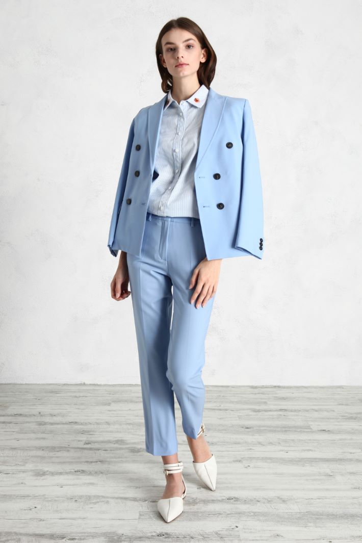 Pantaloni in tela di lana - AZZURRO - Fashion Market