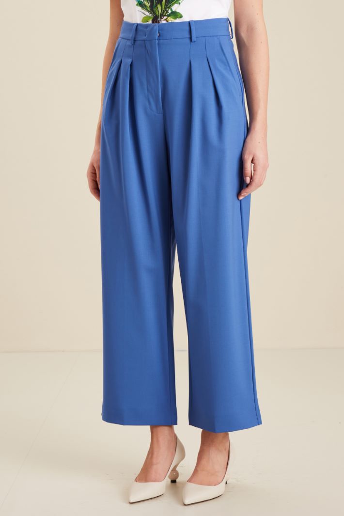 Pantaloni in tela di lana - BLU ACCIAIO - Fashion Market - 2