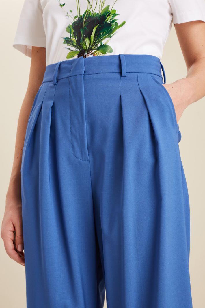 Pantaloni in tela di lana - BLU ACCIAIO - Fashion Market - 3