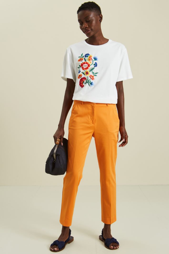 Pantaloni in raso di cotone - ARANCIO - Fashion Market