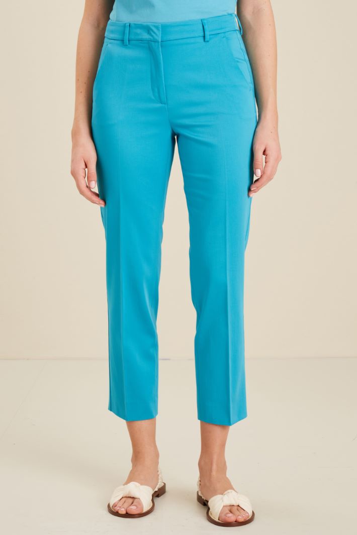 Pantaloni in raso di cotone - TURCHESE - Fashion Market - 2