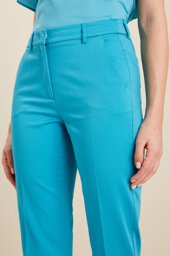 Pantaloni in raso di cotone - TURCHESE - Fashion Market - 3