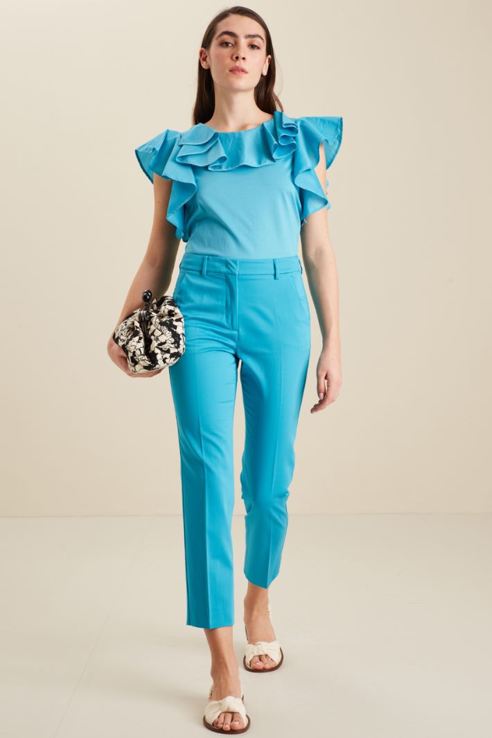 Pantaloni in raso di cotone - TURCHESE - Fashion Market