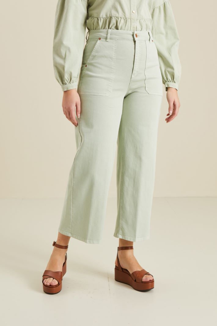 Pantaloni in bull di cotone - VERDE PASTELLO - Fashion Market - 2