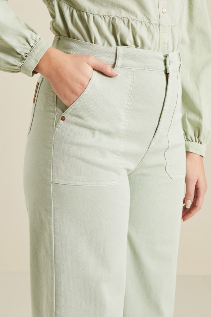 Pantaloni in bull di cotone - VERDE PASTELLO - Fashion Market - 3