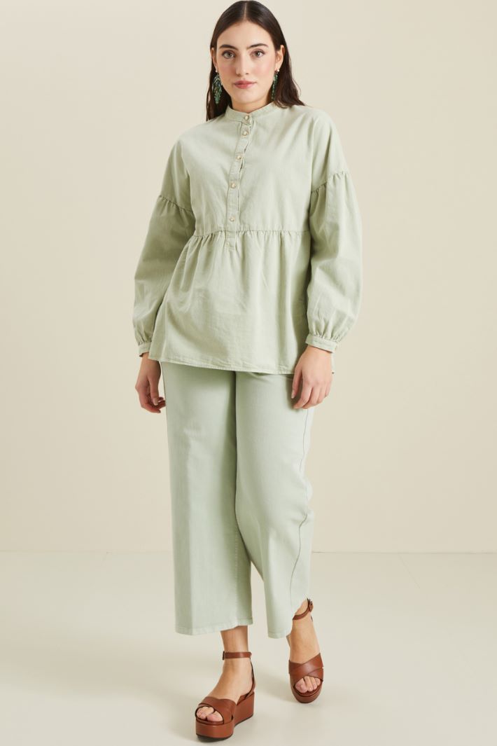 Pantaloni in bull di cotone - VERDE PASTELLO - Fashion Market
