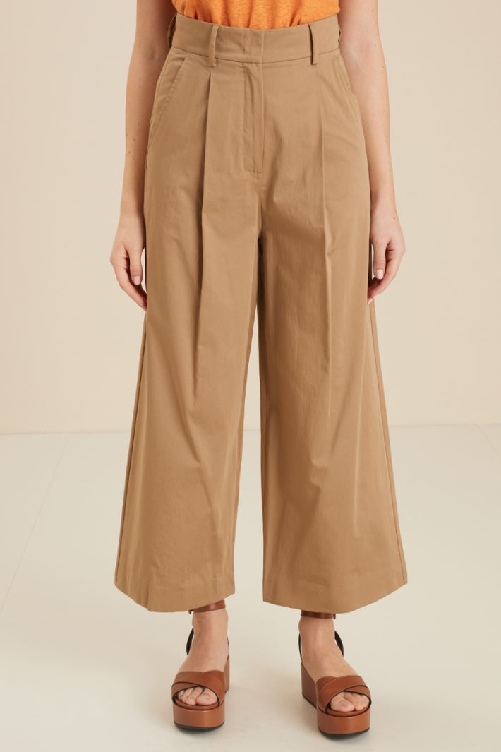 Pantaloni in raso di cotone - BEIGE - Fashion Market - 2