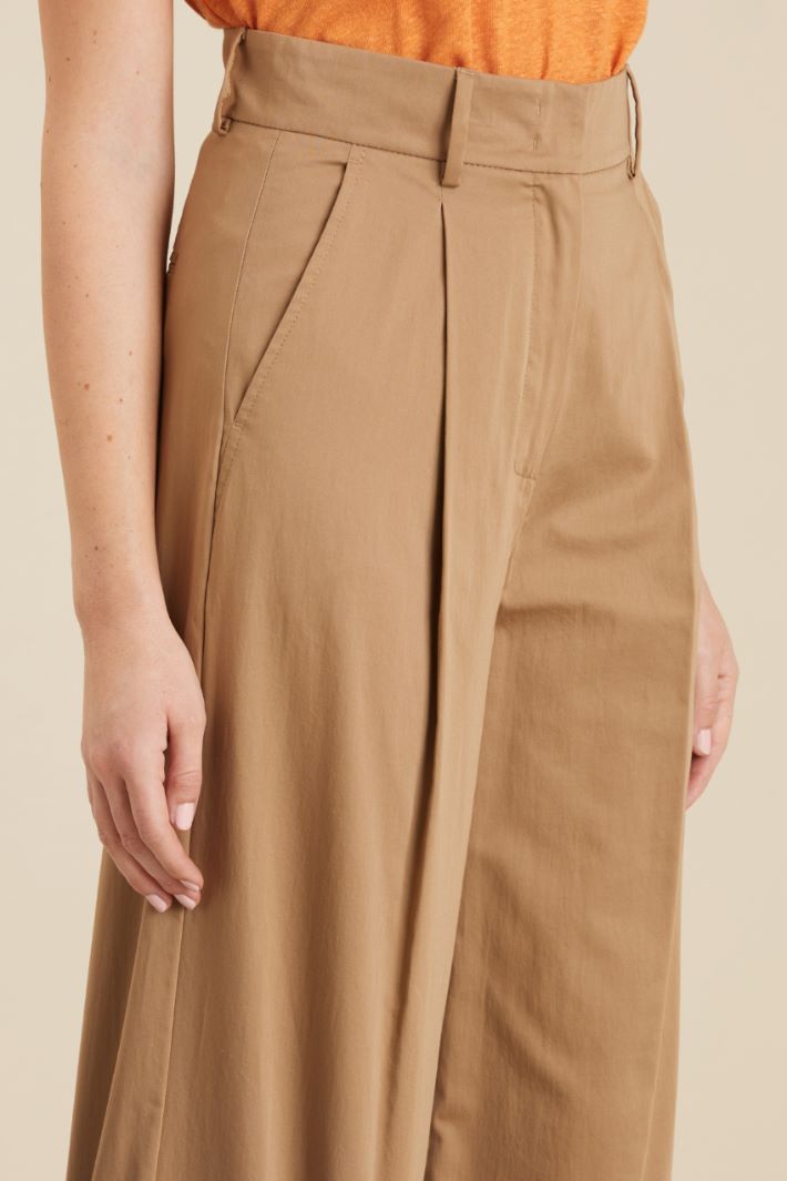 Pantaloni in raso di cotone - BEIGE - Fashion Market - 3