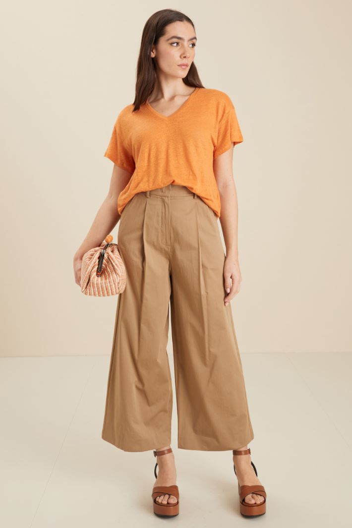 Pantaloni in raso di cotone - BEIGE - Fashion Market