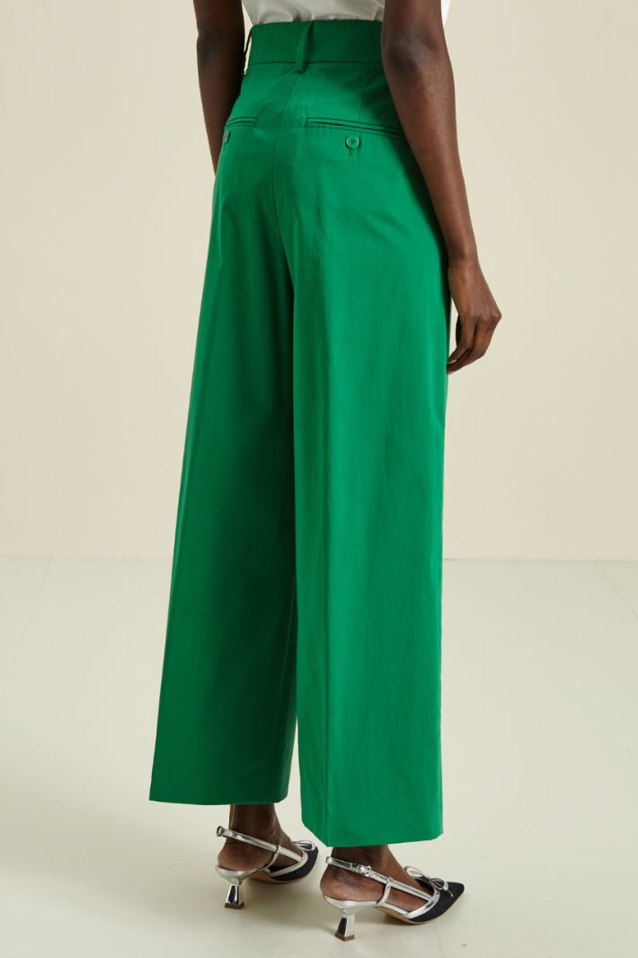 Pantaloni in raso di cotone - VERDE SMERALDO - Fashion Market - 2