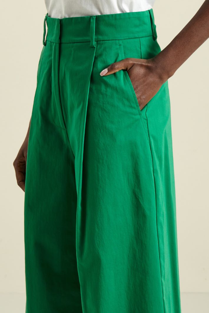 Pantaloni in raso di cotone - VERDE SMERALDO - Fashion Market - 3
