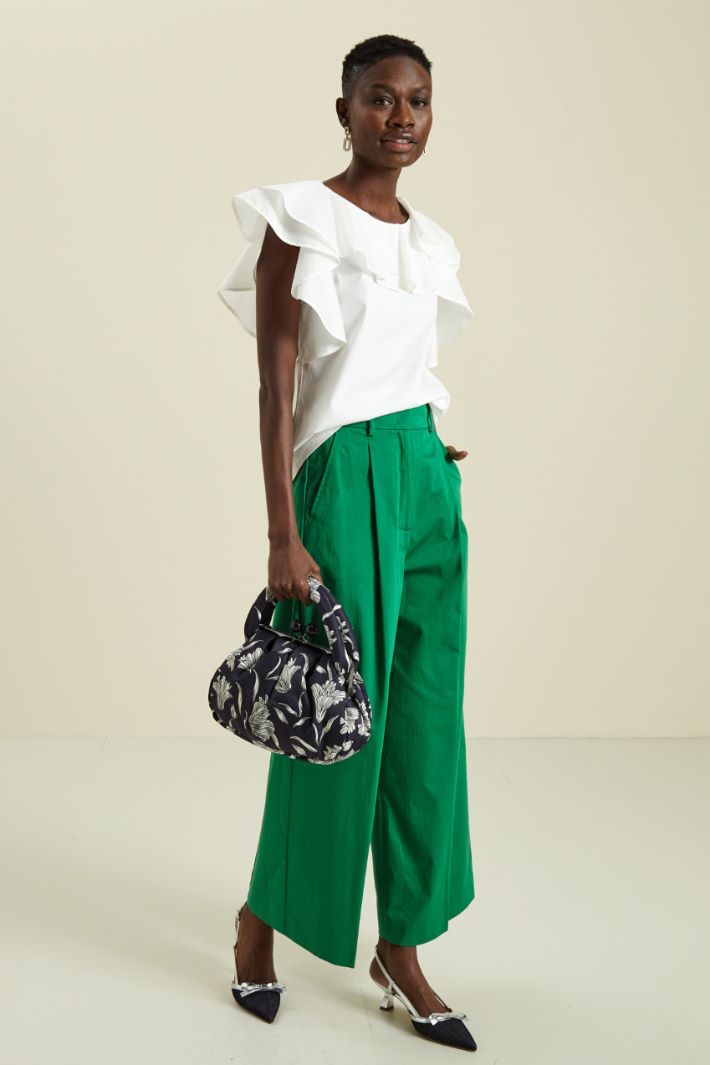 Pantaloni in raso di cotone - VERDE SMERALDO - Fashion Market