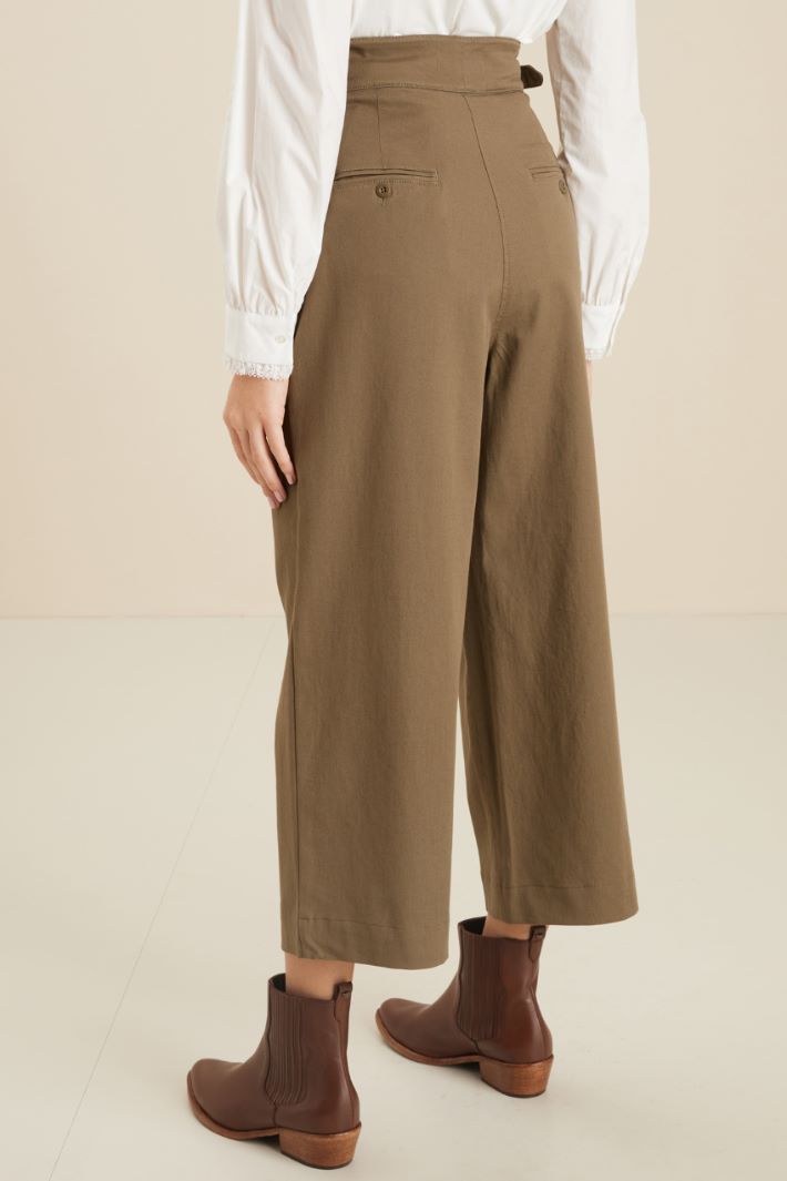 Pantaloni ampi in gabardina - VERDE KAKI - Fashion Market - 4