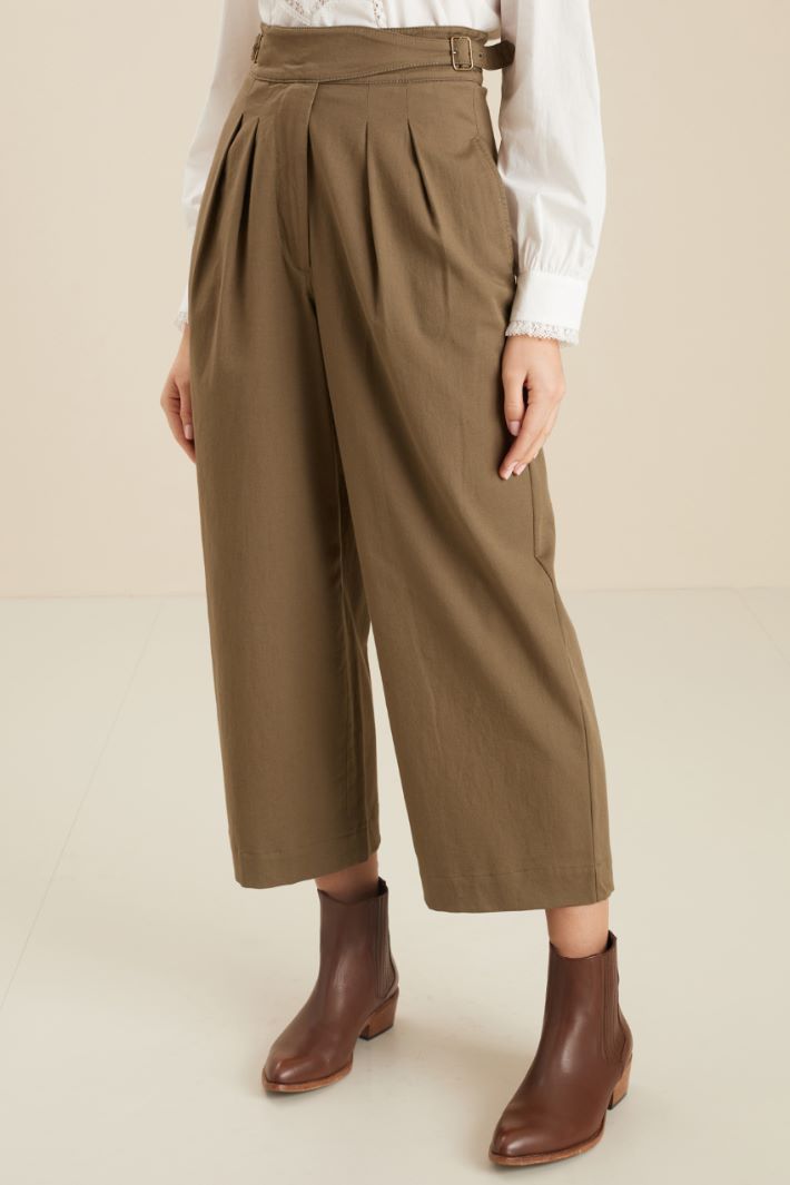Pantaloni ampi in gabardina - VERDE KAKI - Fashion Market - 2
