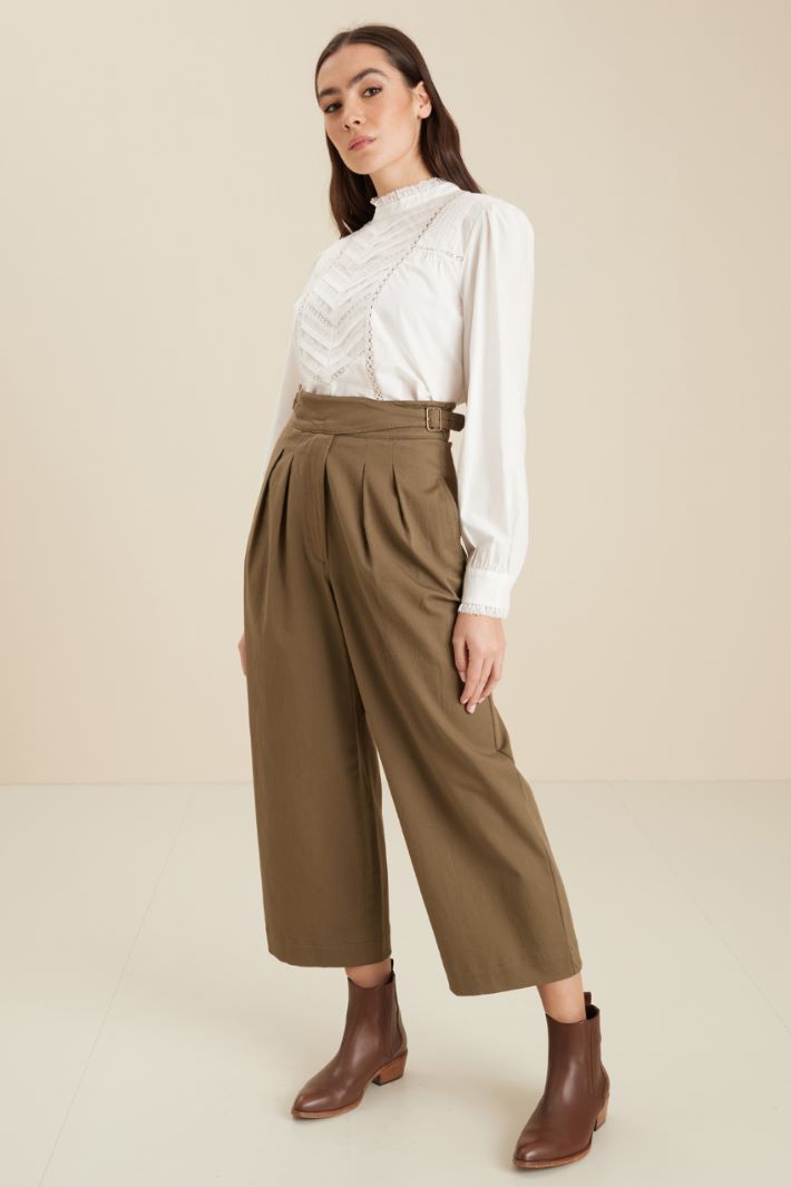 Pantaloni ampi in gabardina - VERDE KAKI - Fashion Market