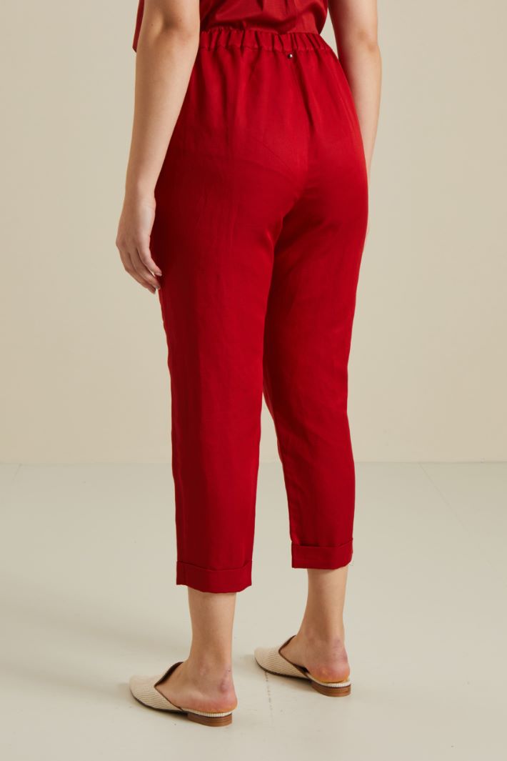 Pantaloni in misto lino - ROSSO - Fashion Market - 4