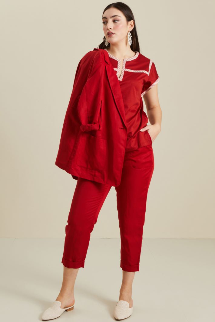 Pantaloni in misto lino - ROSSO - Fashion Market