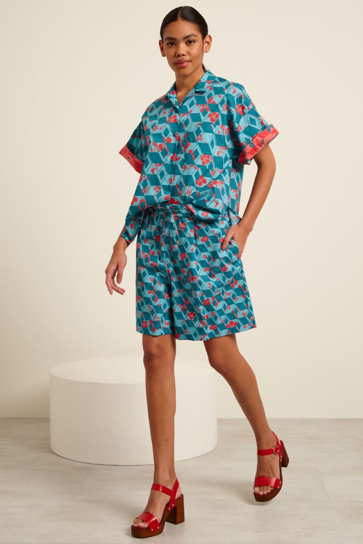 Shorts con elastico in vita - VERDE PAVONE ROSSO - Fashion Market