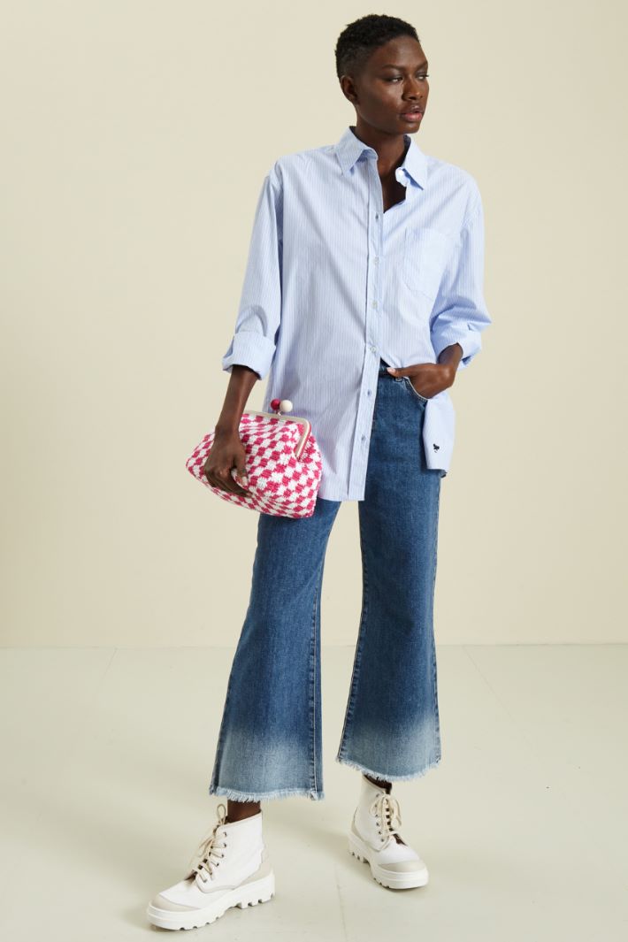 Jeans cropped sfrangiati - BLU DENIM - Fashion Market