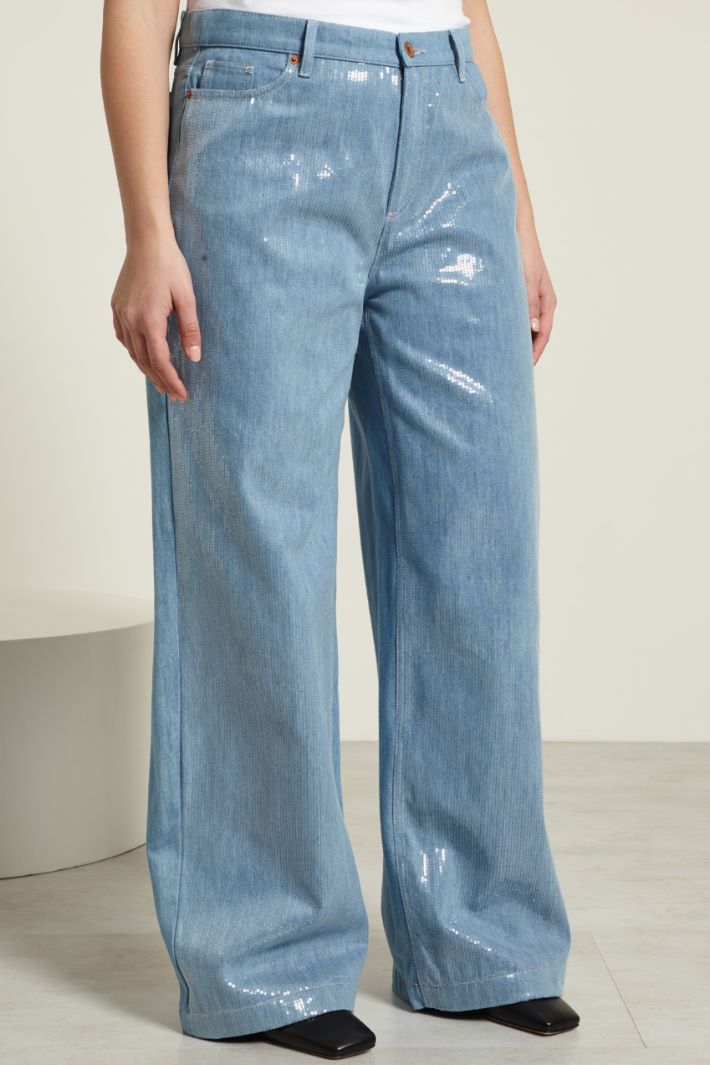 Jeans a palazzo con paillettes - AZZURRO DENIM CHIARO - Fashion Market - 2