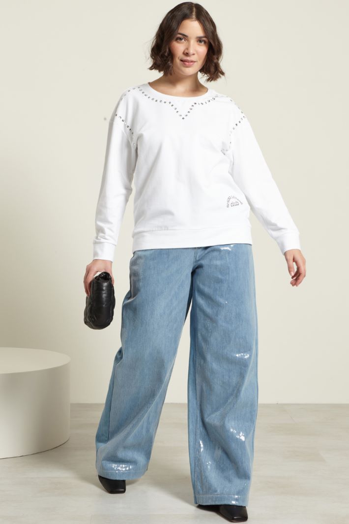 Jeans a palazzo con paillettes - AZZURRO DENIM CHIARO - Fashion Market