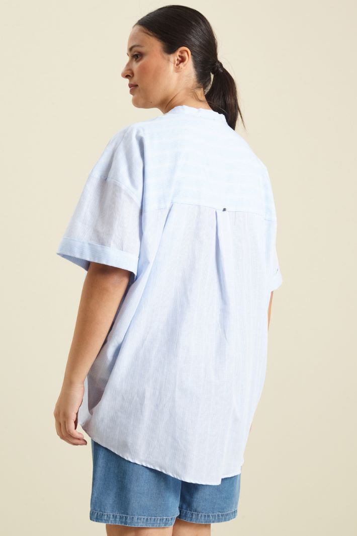 Casacca in cotone e lino - CELESTE BIANCO - Fashion Market - 4