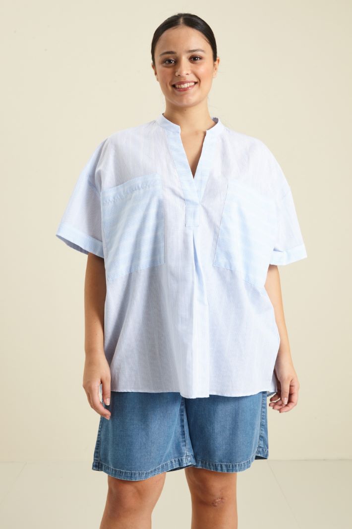 Casacca in cotone e lino - CELESTE BIANCO - Fashion Market - 2