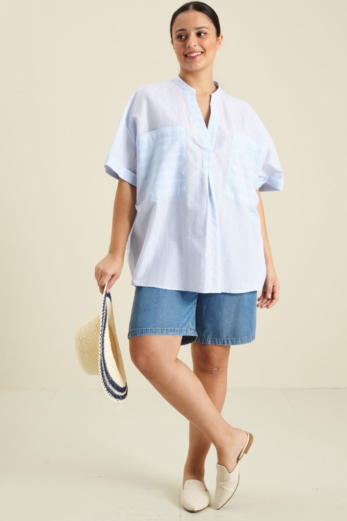 Casacca in cotone e lino - CELESTE BIANCO - Fashion Market