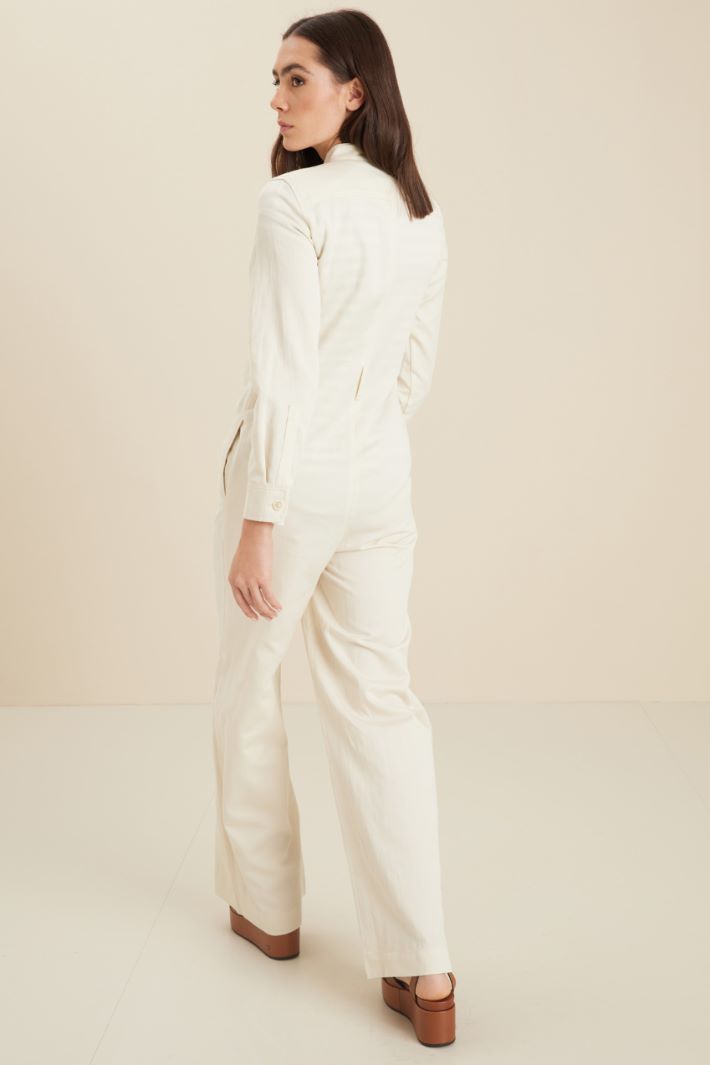 Tuta in gabardina di cotone e lino - PANNA - Fashion Market - 4
